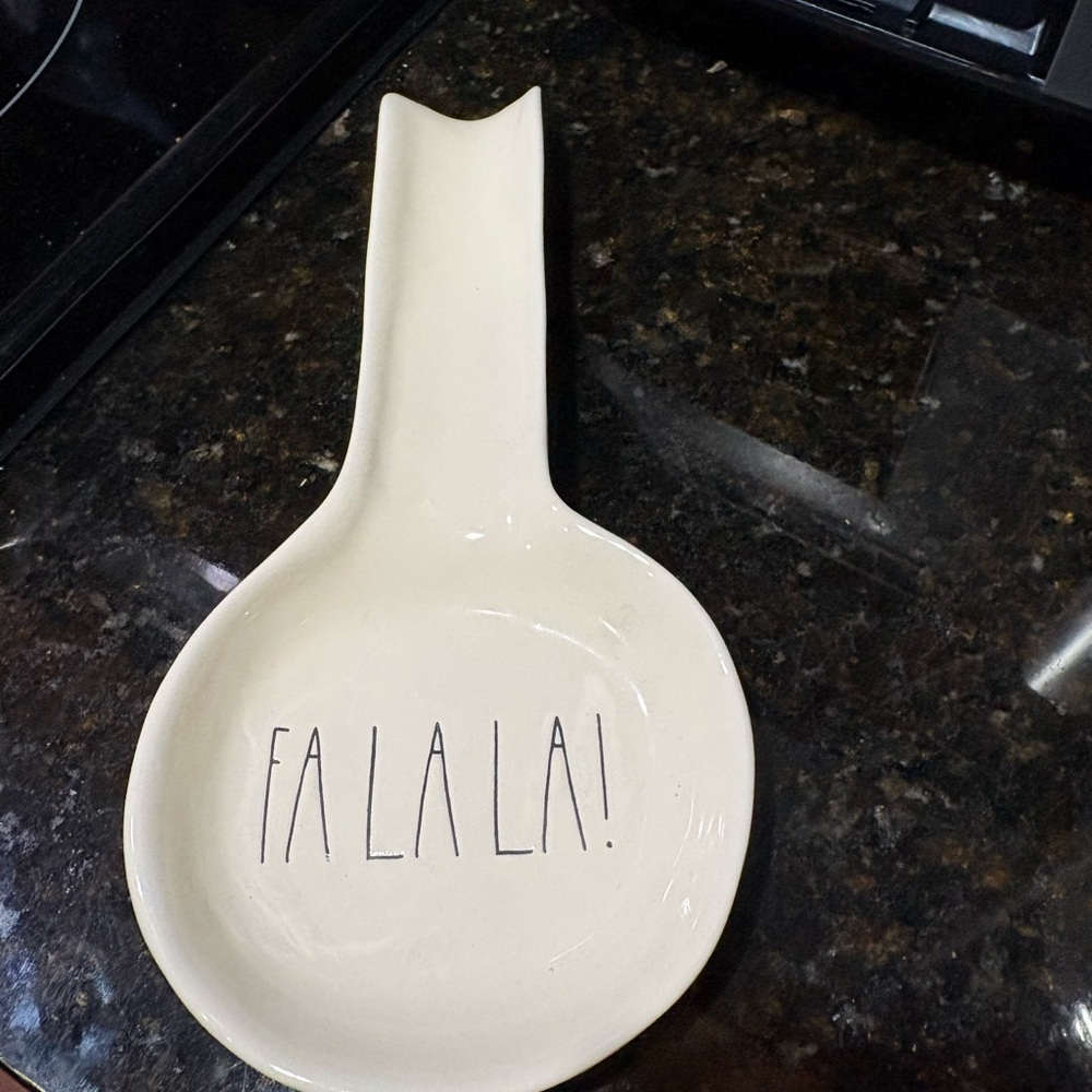 Rae Dunn Cream Spoon Rest with 'Fa La La!' Text